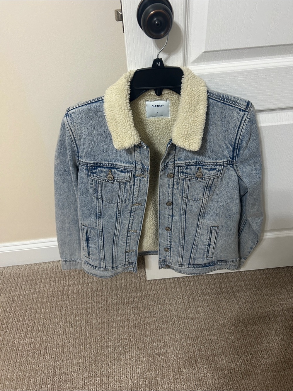 Old Navy Light Wash Denim Jacket with Cream Sherpa Collar